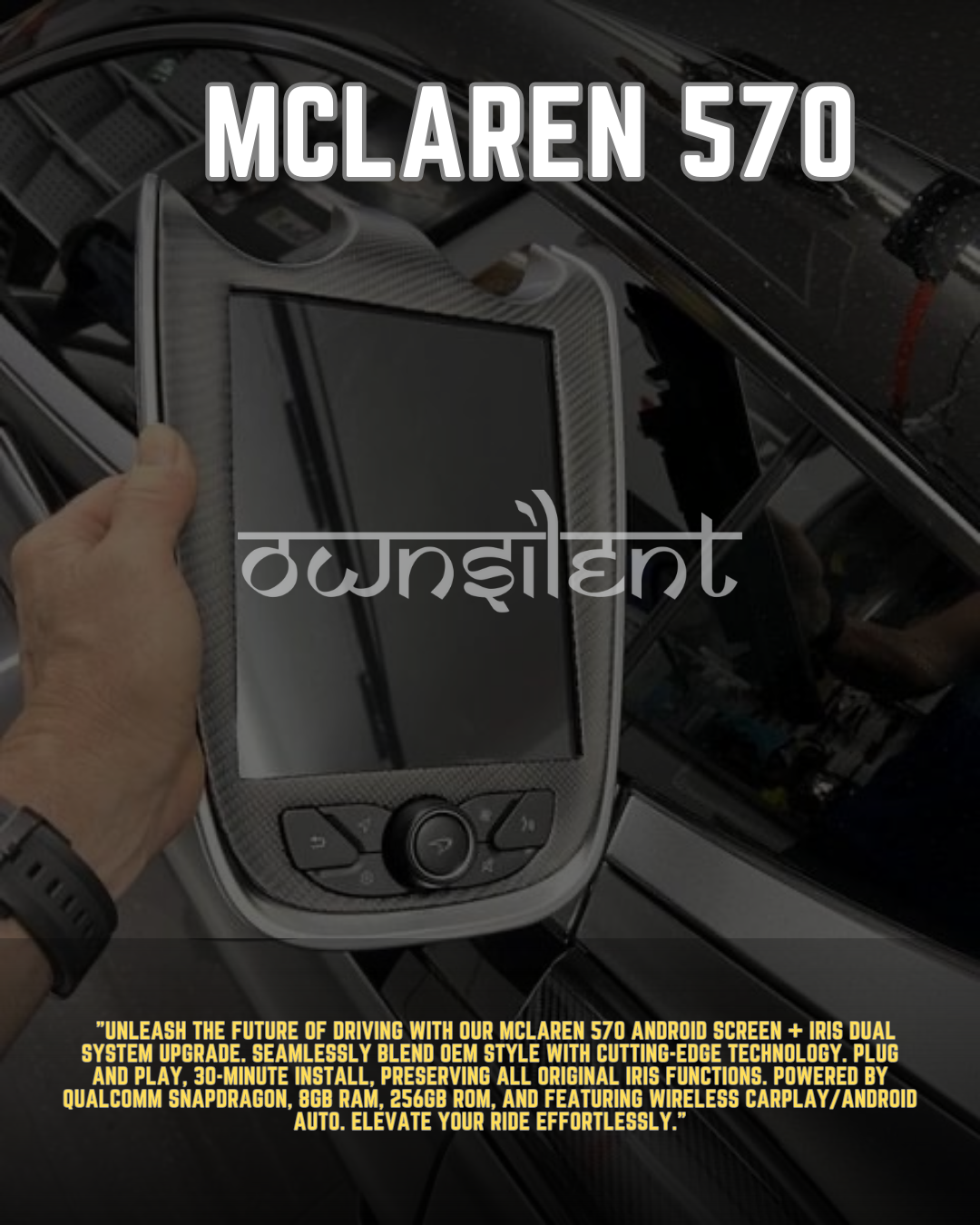 Product Description:
Transform your McLaren driving experience with Own Silent's Android12 8+256GB Radio Upgrade. This cutting-edge stereo system is meticulously crafted for McLaren GT, 570, 540C, and 600LT models, delivering a fusion of advanced technology and unparalleled functionality.

Specifications:
- Built-in WiFi:

Enjoy seamless connectivity on the road, supporting WiFi hotspots for uninterrupted internet access.


- Support for DSP Function:

Immerse yourself in superior audio quality with built-i