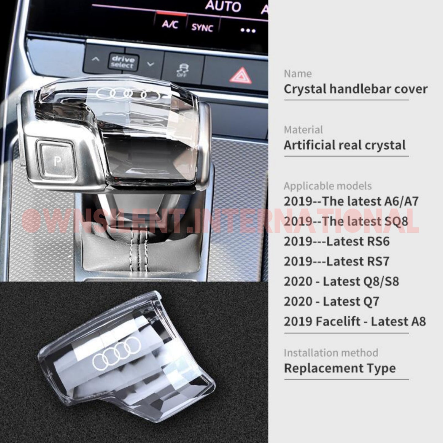 Artificial Real Crystal AUDI 2019+ A6 / A7 / QS8 / RS6 / RS7 / Q8 / S8 / Q7 / A8 Crystal Handlebar Cover Replacement Type