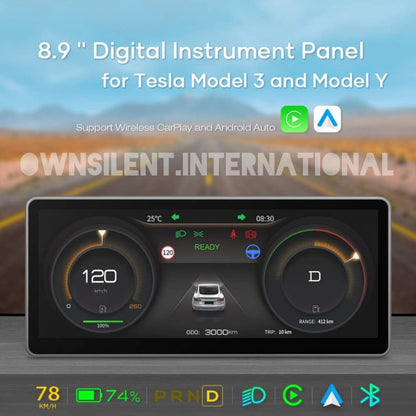 8.9" Digital Instrument Panel for Tesla Model 3 and Model Y Supports Wireless CarPlay and Full-featured Android Auto