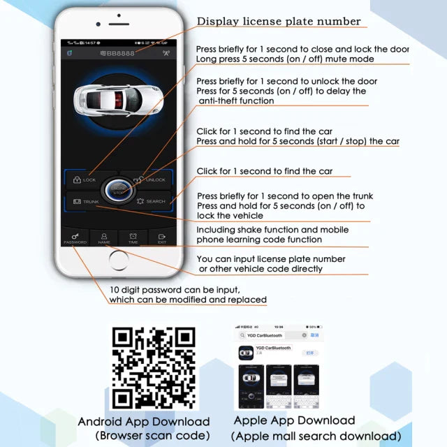 APP Control Automatic Start & Stop Keyless Entry System, Engine Start Alarm System