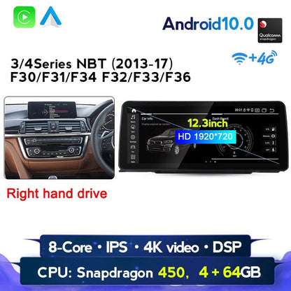 Android 12 12.3'' BMW 3/4 Series NBT 2013-17 F30 Carplay Support 4G LTE