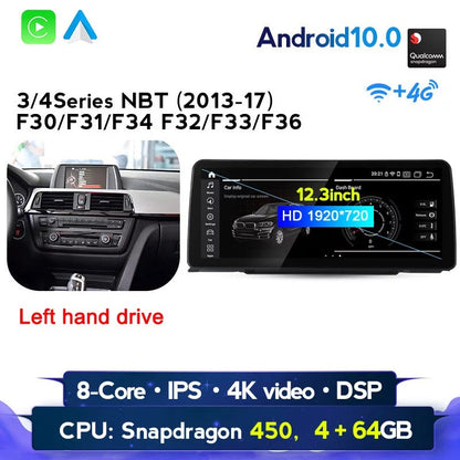 Android 12 12.3'' BMW 3/4 Series NBT 2013-17 F30 Carplay Support 4G LTE