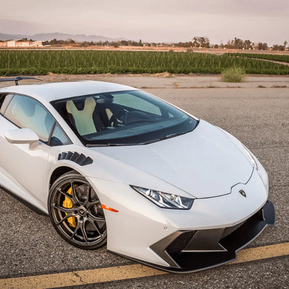 LAMBORGHINI HURACAN NOVARA EDIZIONE AERO FRONT FENDERS W/INTEGRATED VENTS AND SPLASH SHIELDS (2X2 GLOSS CARBON)