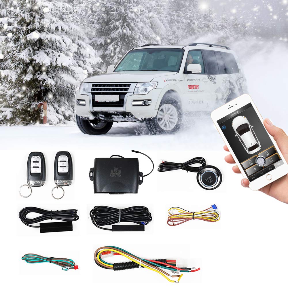 Universal Car Remote Starter Keyless Entry One Key Engine Start for Car with Shock Sensor Car Alarm System Remote Key or Phone Control